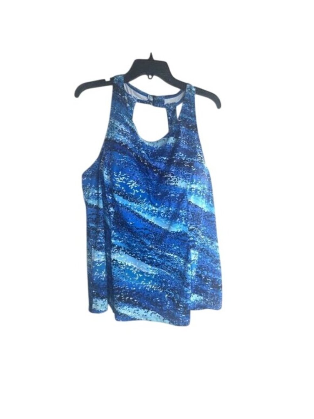 Swimsuits For All Blue Wave-Print Keyhole Swim Tunic Womens Sz 24